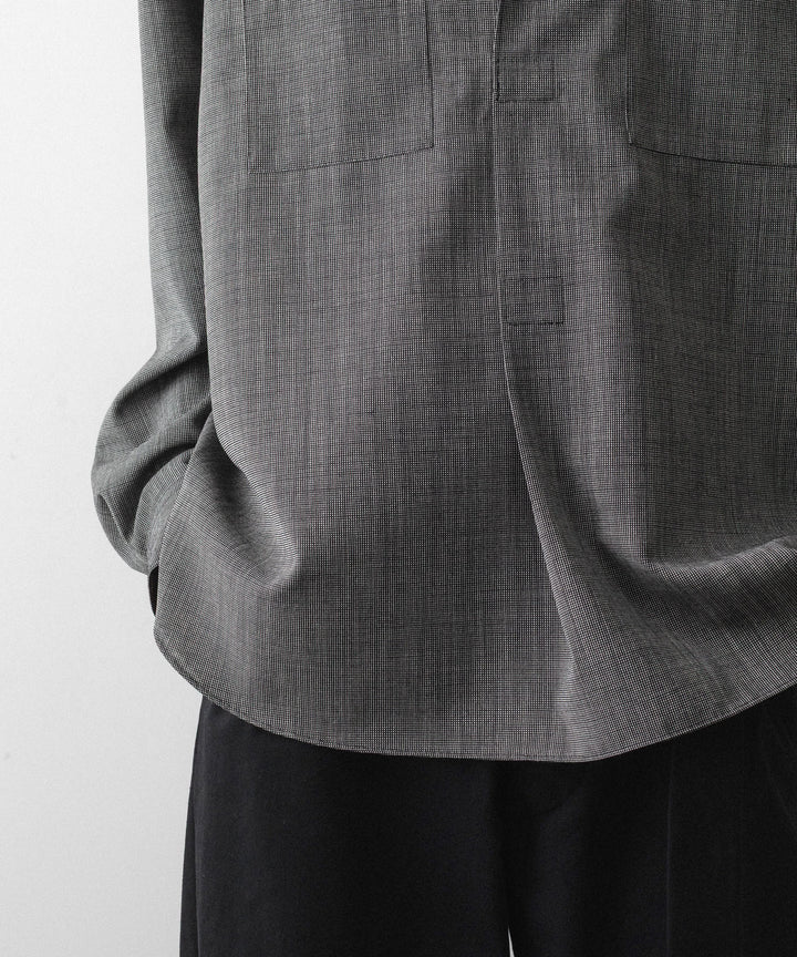 INTÉRIM - インテリムのWOOL END-ON-END SUITING DEADSTOCK FABRIC SKIPPER SHIRTのBLACK公式通販サイトsession福岡セレクトショップ