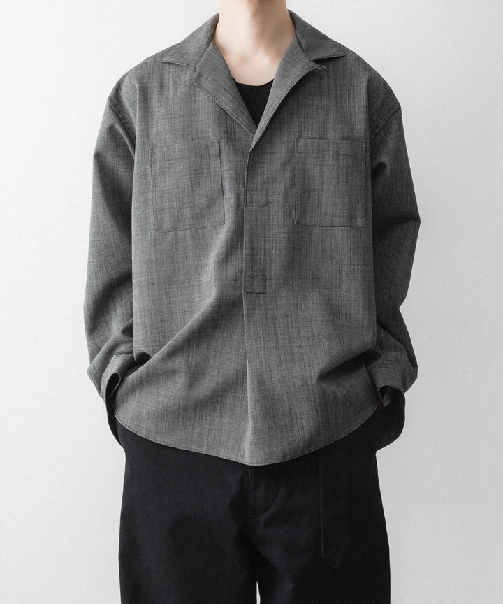 INTÉRIM - インテリムのWOOL END-ON-END SUITING DEADSTOCK FABRIC SKIPPER SHIRTのBLACK公式通販サイトsession福岡セレクトショップ