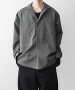 画像をギャラリービューアに読み込む, INTÉRIM - インテリムのWOOL END-ON-END SUITING DEADSTOCK FABRIC SKIPPER SHIRTのBLACK公式通販サイトsession福岡セレクトショップ
