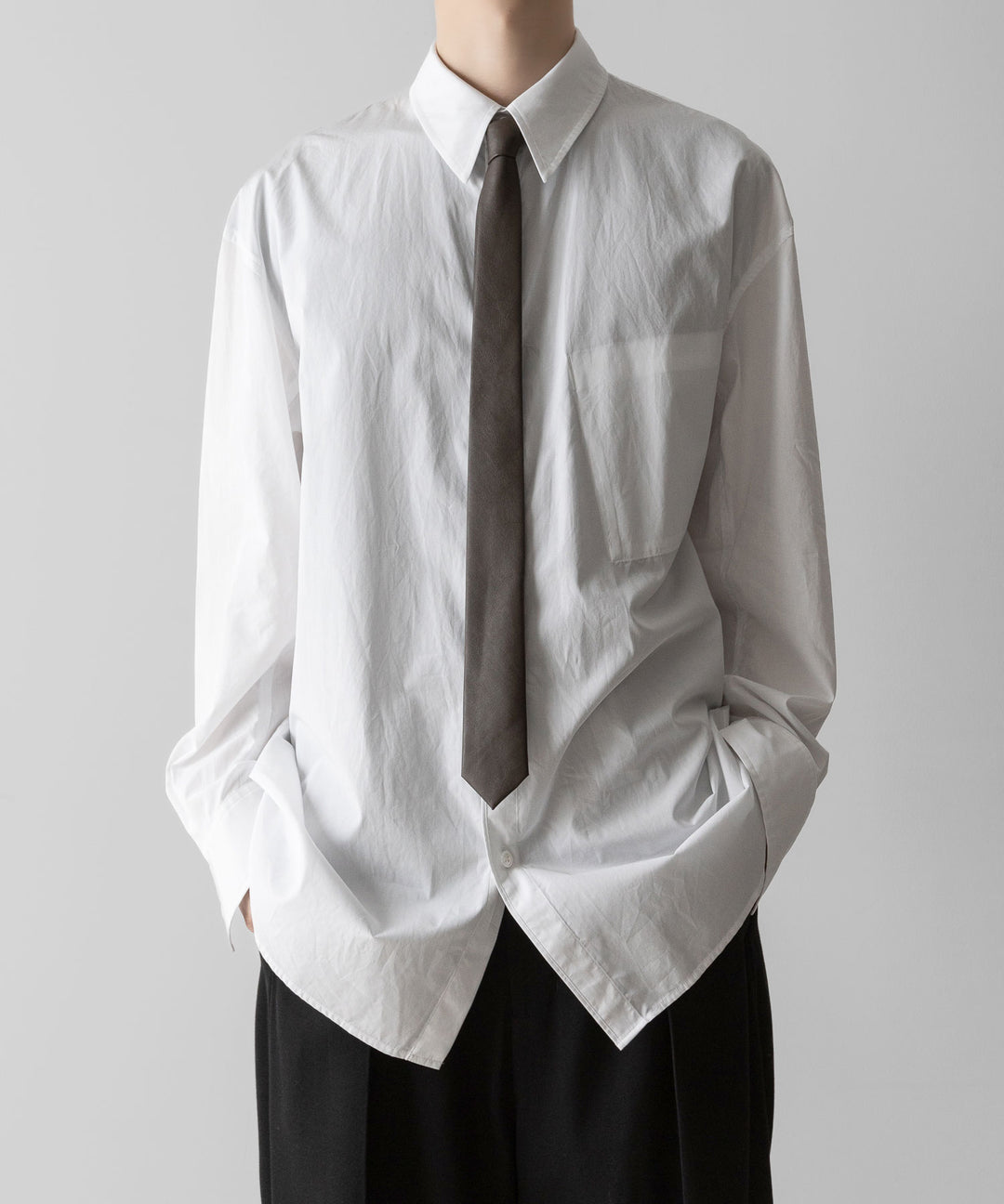 【 VEIN 】SYNTHETIC LEATHER NARROW TIE - BROWN