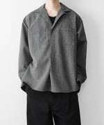 画像をギャラリービューアに読み込む, INTÉRIM - インテリムのWOOL END-ON-END SUITING DEADSTOCK FABRIC SKIPPER SHIRTのBLACK公式通販サイトsession福岡セレクトショップ
