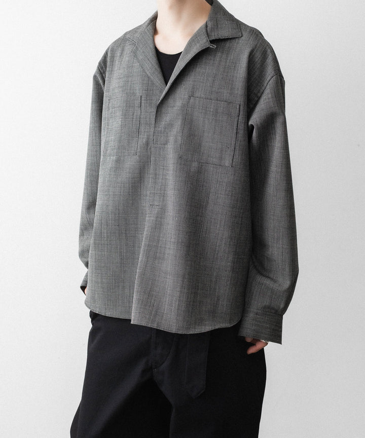INTÉRIM - インテリムのWOOL END-ON-END SUITING DEADSTOCK FABRIC SKIPPER SHIRTのBLACK公式通販サイトsession福岡セレクトショップ