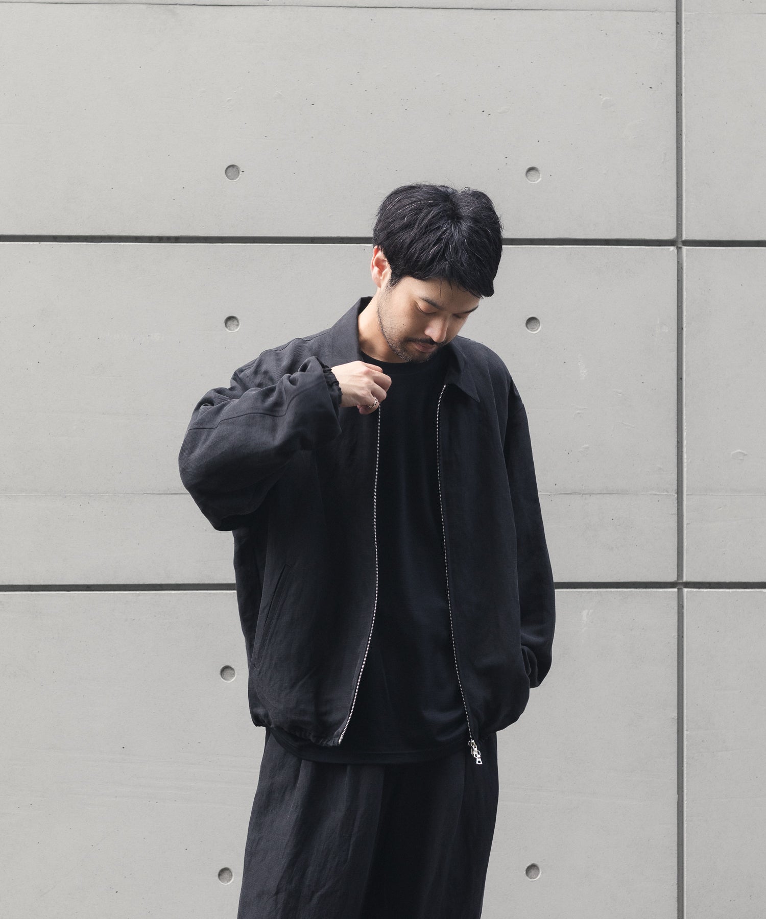 ssstein / シュタイン】SILK LINEN TWILL LIGHT ZIP JACKET - BLACK
