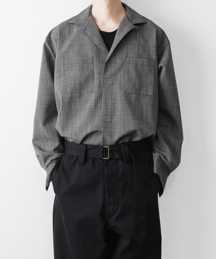 INTÉRIM - インテリムのWOOL END-ON-END SUITING DEADSTOCK FABRIC SKIPPER SHIRTのBLACK公式通販サイトsession福岡セレクトショップ