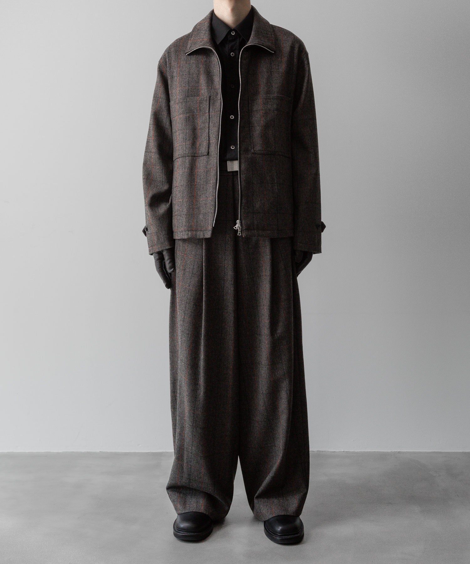 【ssstein】OVERTUCKED EXTRA WIDE TROUSERS - GLEN CHECK