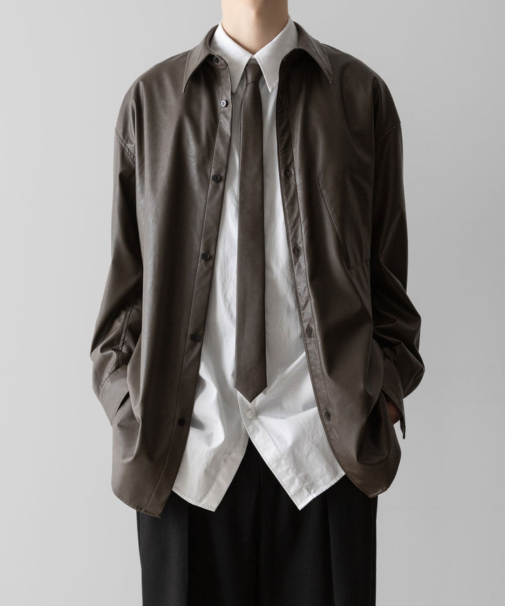【 VEIN 】SYNTHETIC LEATHER NARROW TIE - BROWN