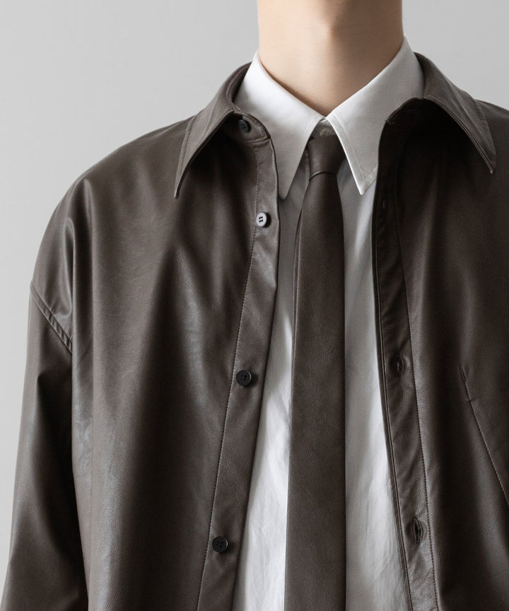 【 VEIN 】SYNTHETIC LEATHER NARROW TIE - BROWN