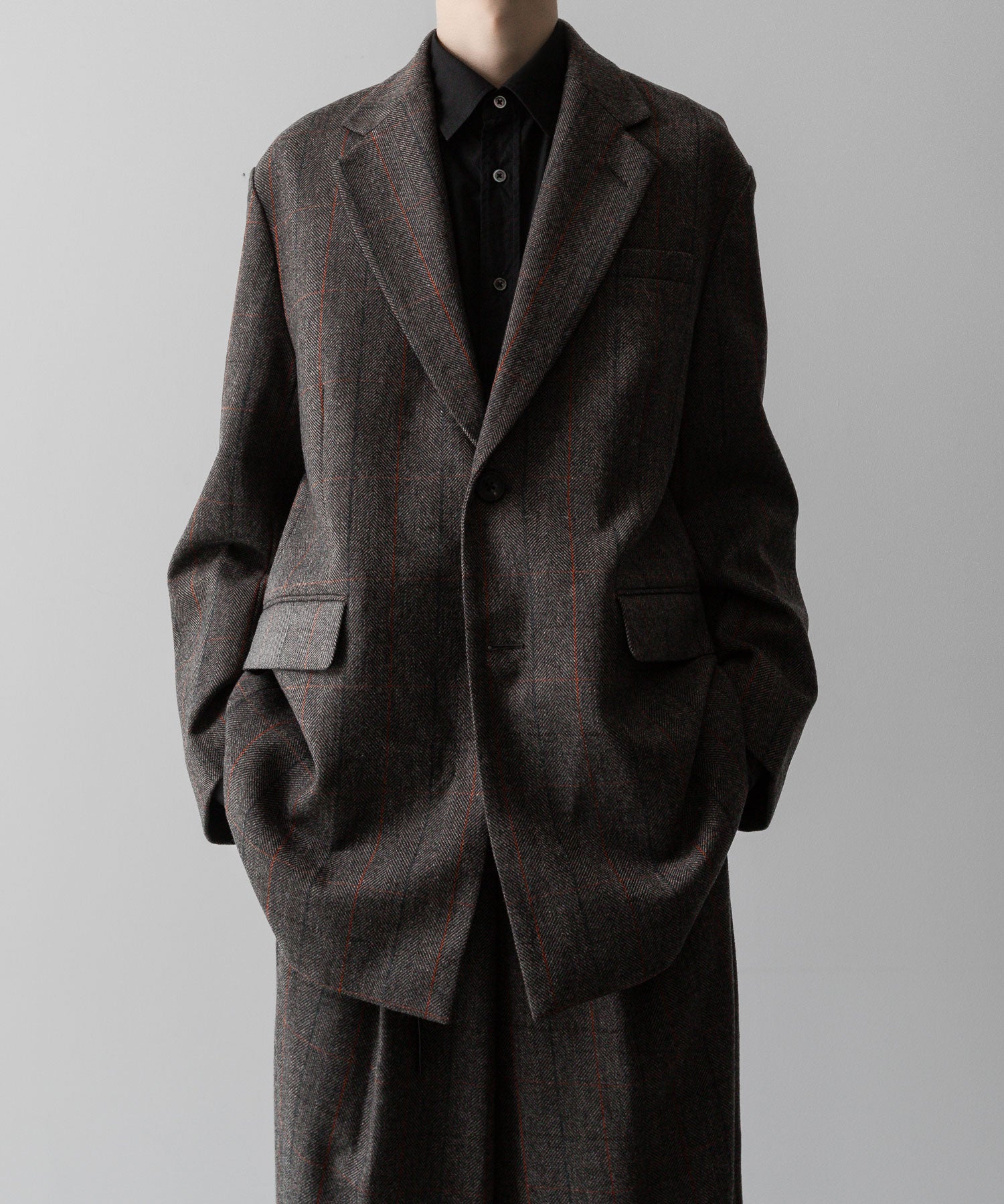 【ssstein】OVERSIZED SINGLE BREASTED LONG JACKET - GLEN CHECK