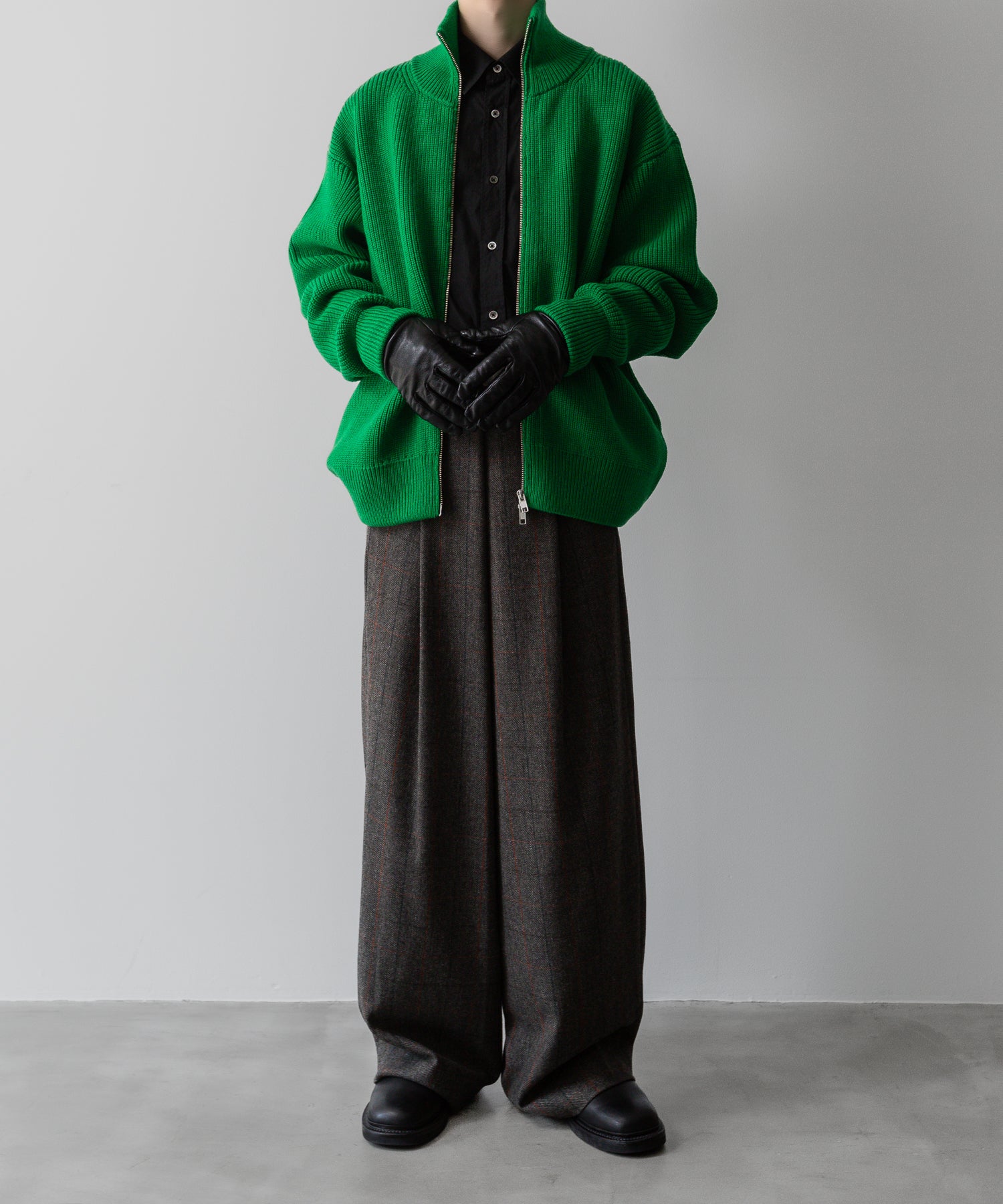 【ssstein】OVERTUCKED EXTRA WIDE TROUSERS - GLEN CHECK