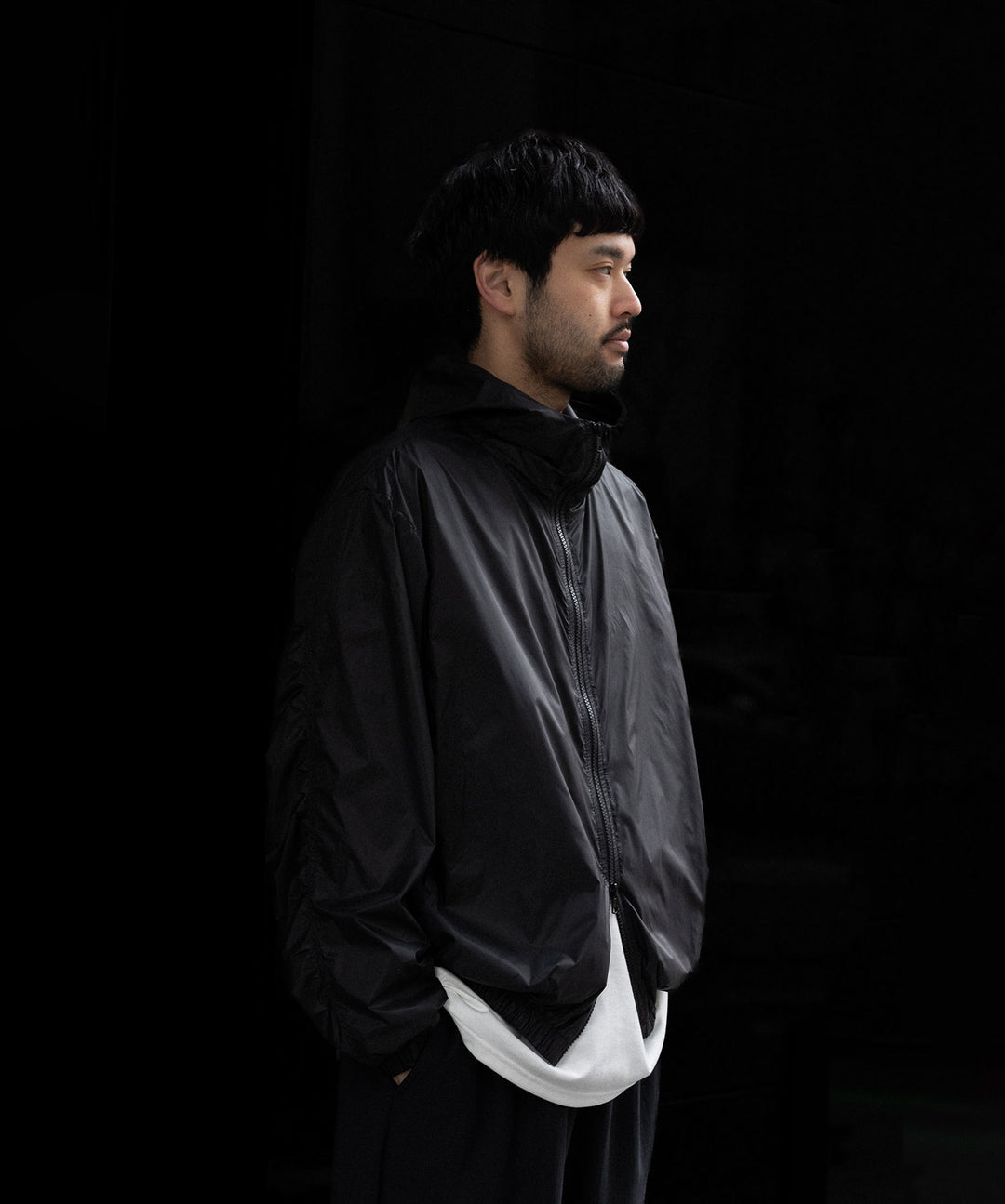 ssstein(シュタイン)のEXTRA LIGHT NYLON SHIRRED ZIP HOOD JACKET -BLACKの公式通販サイトsession福岡セレクトショップ