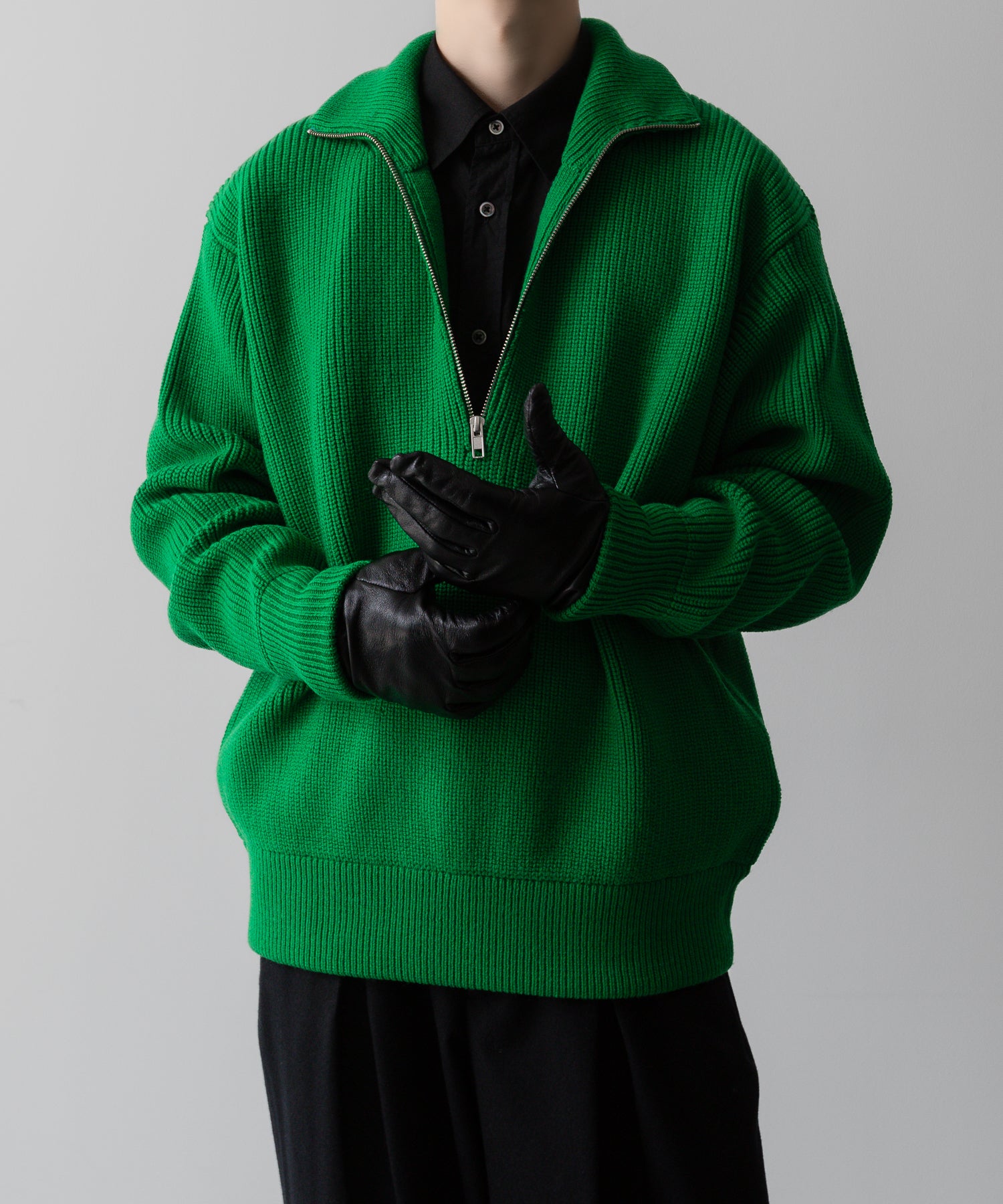 【ssstein】OVERSIZED DRIVERS KNIT HALF ZIP PULLOVER - GREEN