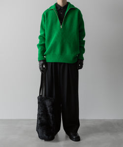 【ssstein】OVERSIZED DRIVERS KNIT HALF ZIP PULLOVER - GREEN