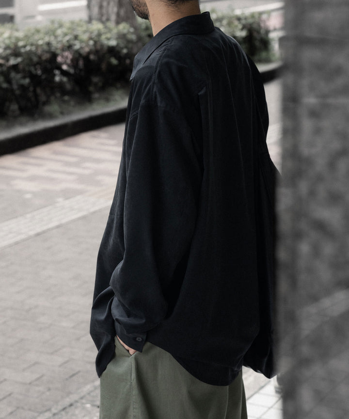 VEIN ヴェインのSYNTHETIC SUEDE LEATHER L/S SHIRT - BLACKの公式通販サイトsession福岡セレクトショップ