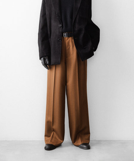 【ANTHEM A】WOOL SILK STRIPE BELTLESS TROUSERS - CAMEL