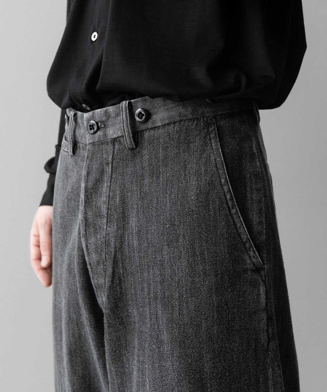 【INTÉRIM】VINTAGE FADE LIGHT DENIM MIL BAGGY TROUSER - MID BLACK