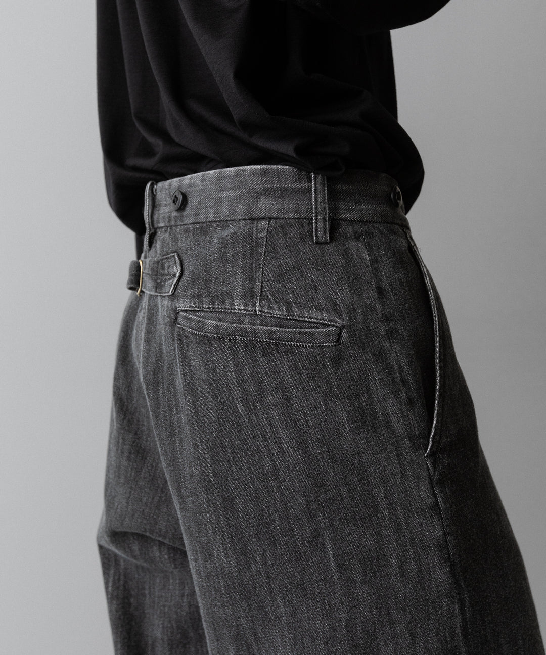 【INTÉRIM】VINTAGE FADE LIGHT DENIM MIL BAGGY TROUSER - MID BLACK