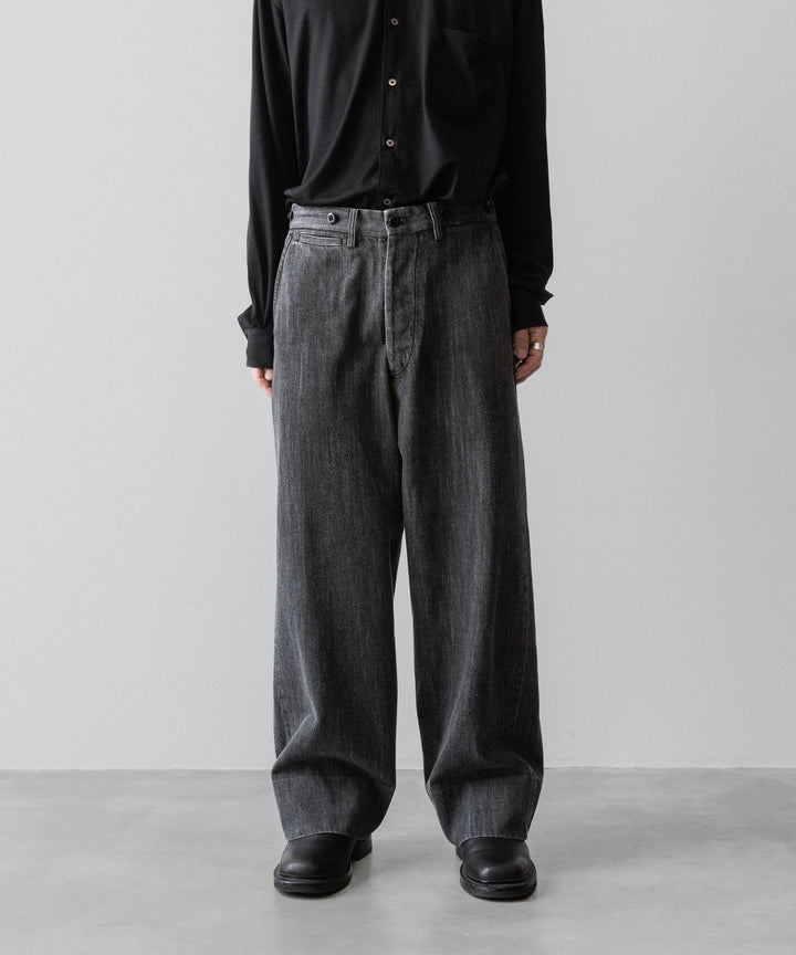 【INTÉRIM】VINTAGE FADE LIGHT DENIM MIL BAGGY TROUSER - MID BLACK