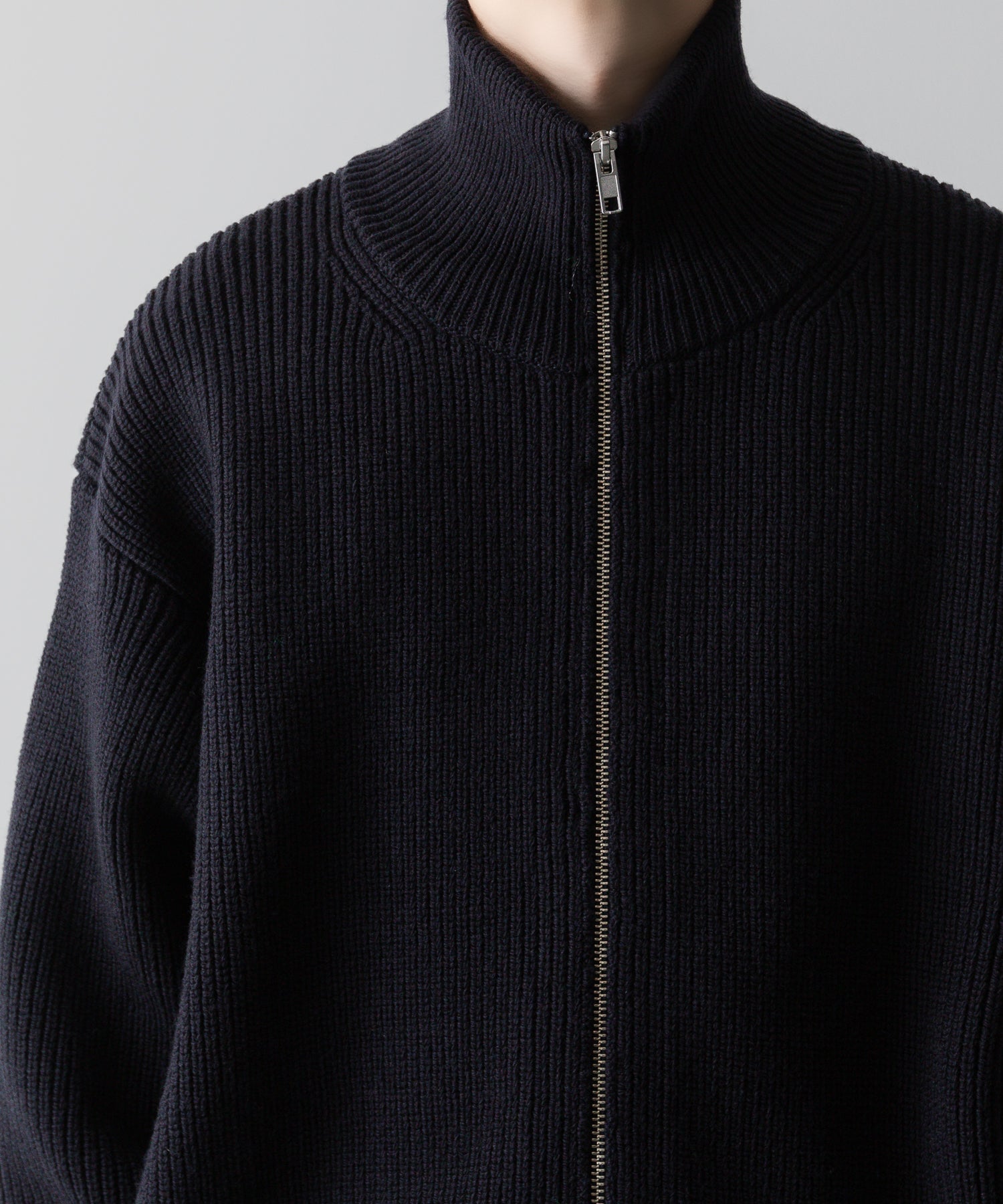 【ssstein】OVERSIZED DRIVERS KNIT ZIP JACKET - DARK NAVY