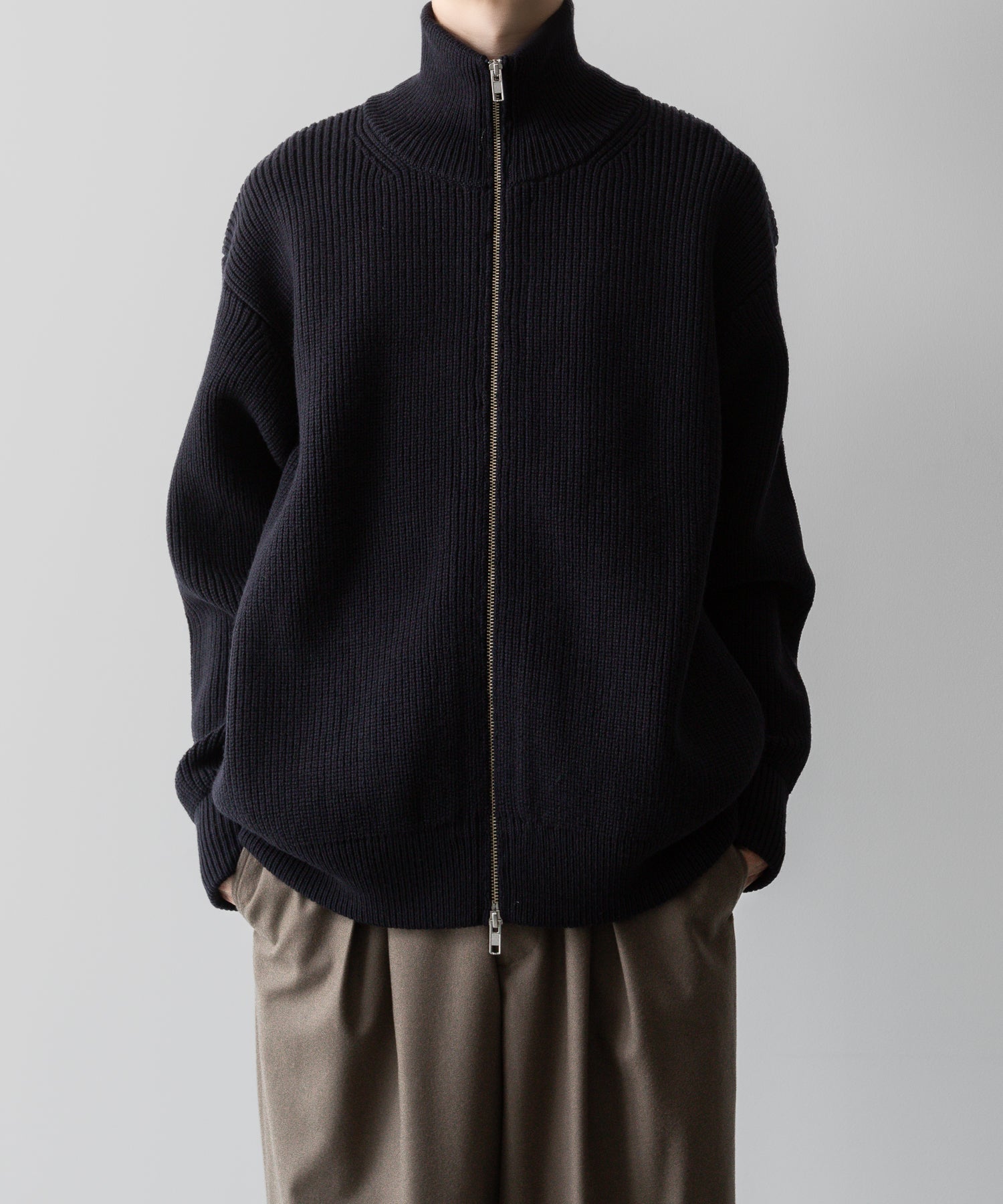 【ssstein】OVERSIZED DRIVERS KNIT ZIP JACKET - DARK NAVY