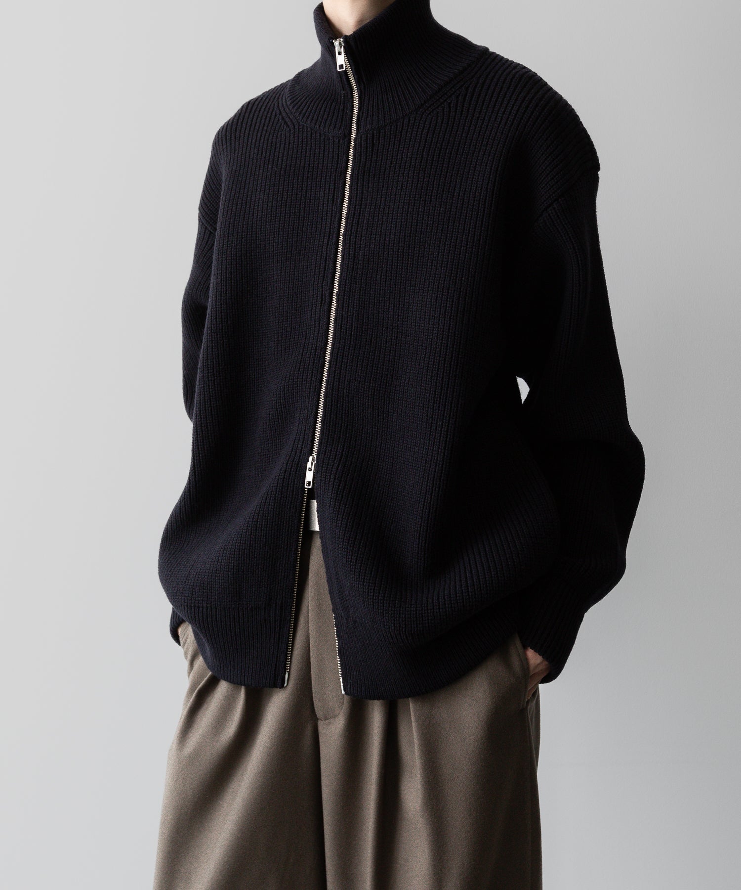 【ssstein】OVERSIZED DRIVERS KNIT ZIP JACKET - DARK NAVY