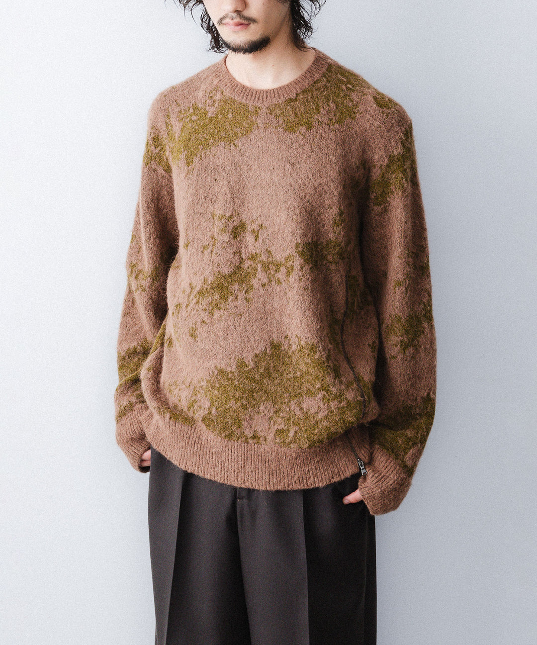 【ANTHEM A】SURI-ALPACA JACQUARD KNIT PULLOVER - KHAKI BEIGE