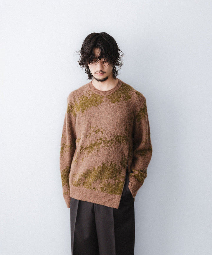 【ANTHEM A】SURI-ALPACA JACQUARD KNIT PULLOVER - KHAKI BEIGE