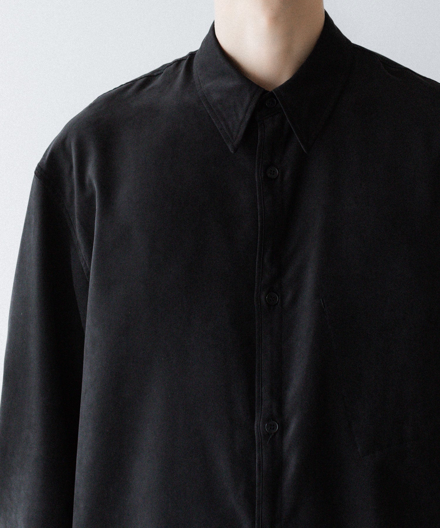 VEIN ヴェインのSYNTHETIC SUEDE LEATHER L/S SHIRT - BLACKの公式通販サイトsession福岡セレクトショップ