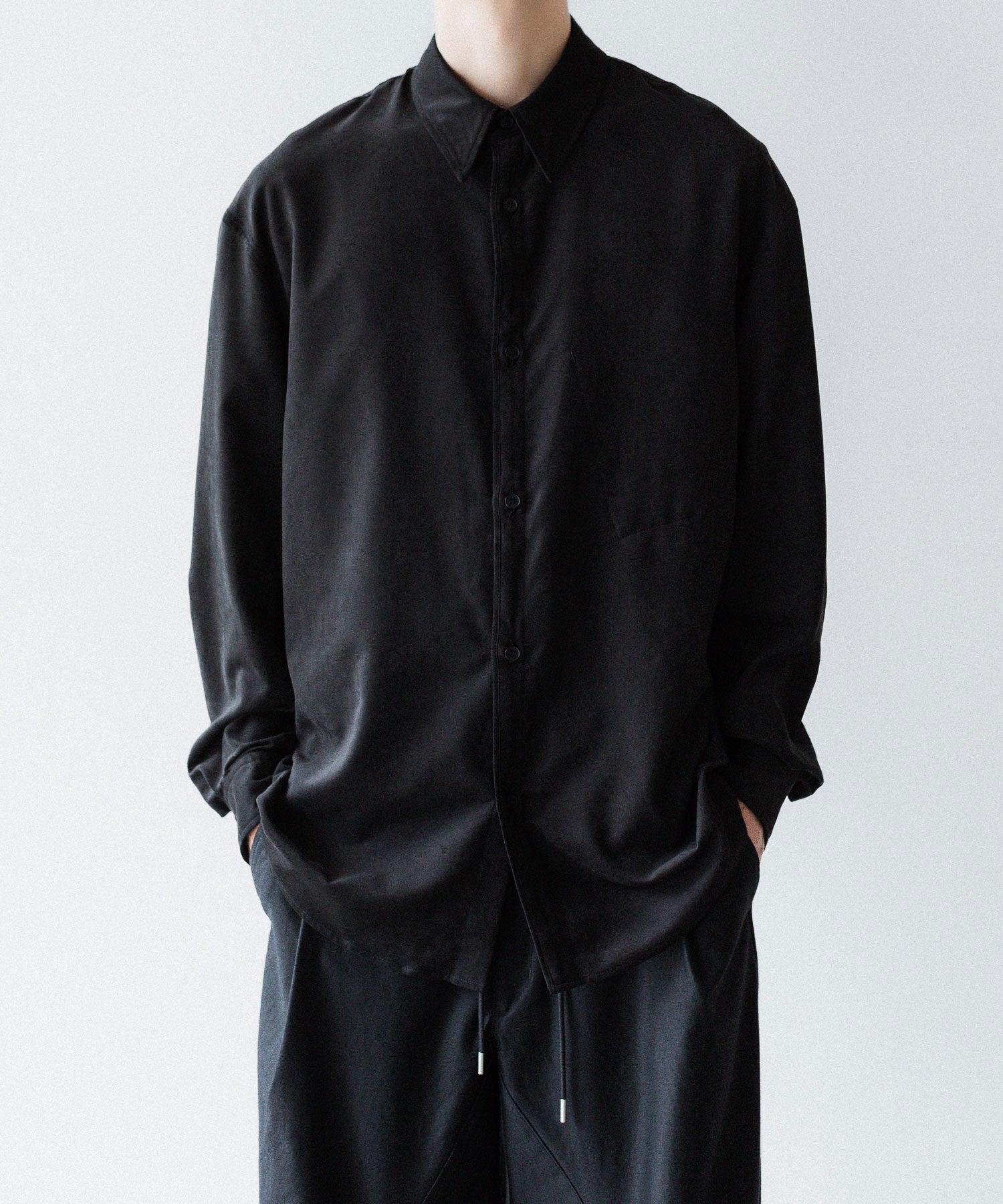 VEIN ヴェインのSYNTHETIC SUEDE LEATHER L/S SHIRT - BLACKの公式通販サイトsession福岡セレクトショップ