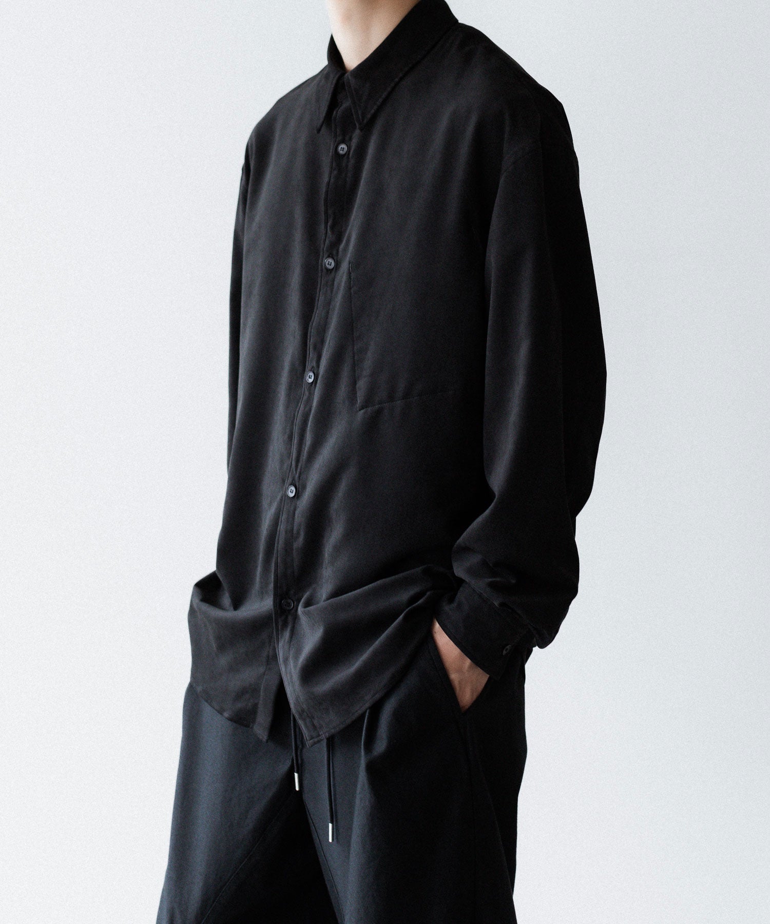 VEIN ヴェインのSYNTHETIC SUEDE LEATHER L/S SHIRT - BLACKの公式通販サイトsession福岡セレクトショップ