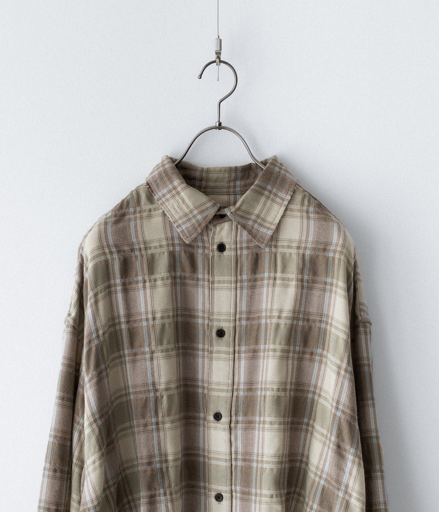【CODA】YELLOW BROWN CHECKED WASHED THRASHED STRUCTURED SHIRT - YELLOW BROWN CHECK