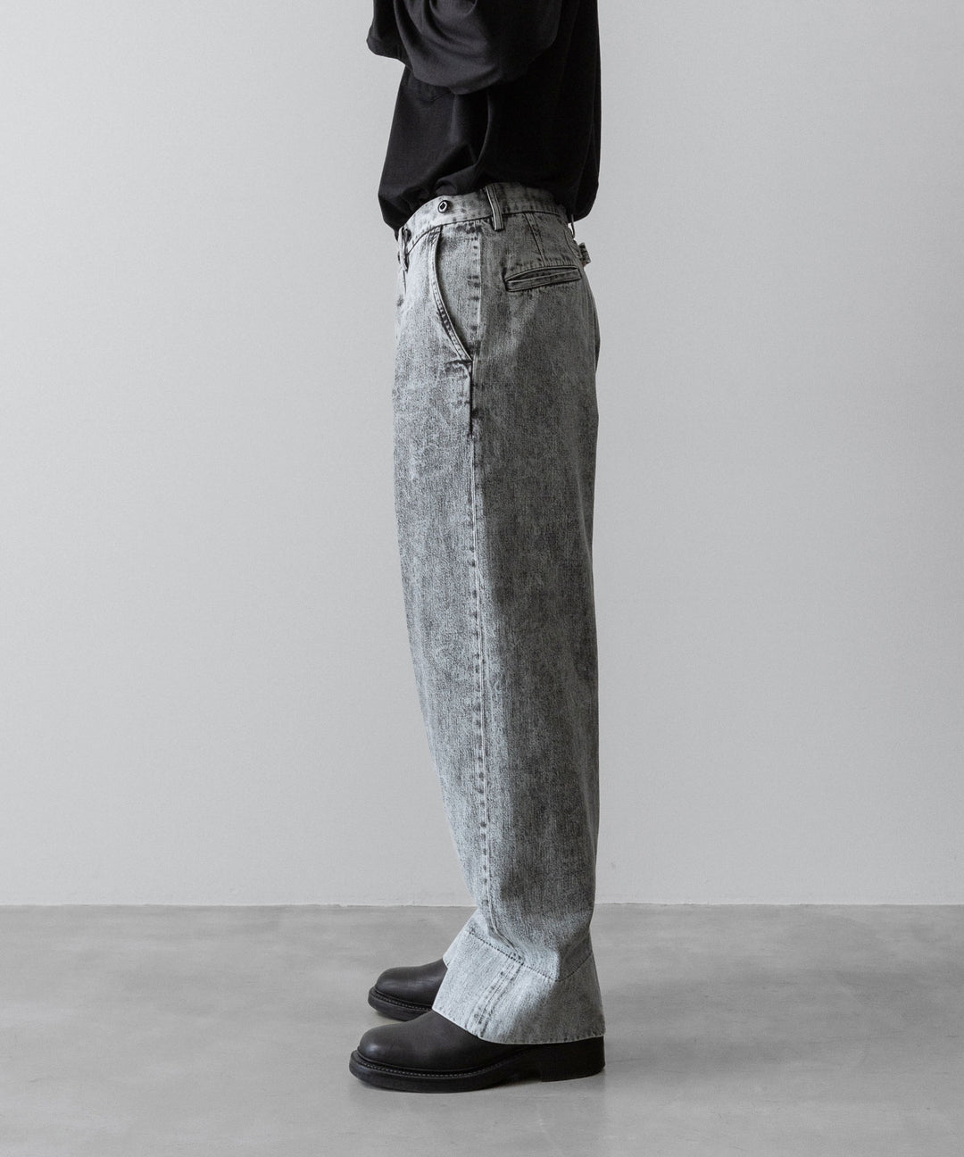 【INTÉRIM】VINTAGE FADE LIGHT DENIM MIL BAGGY TROUSER - LIGHT BLACK