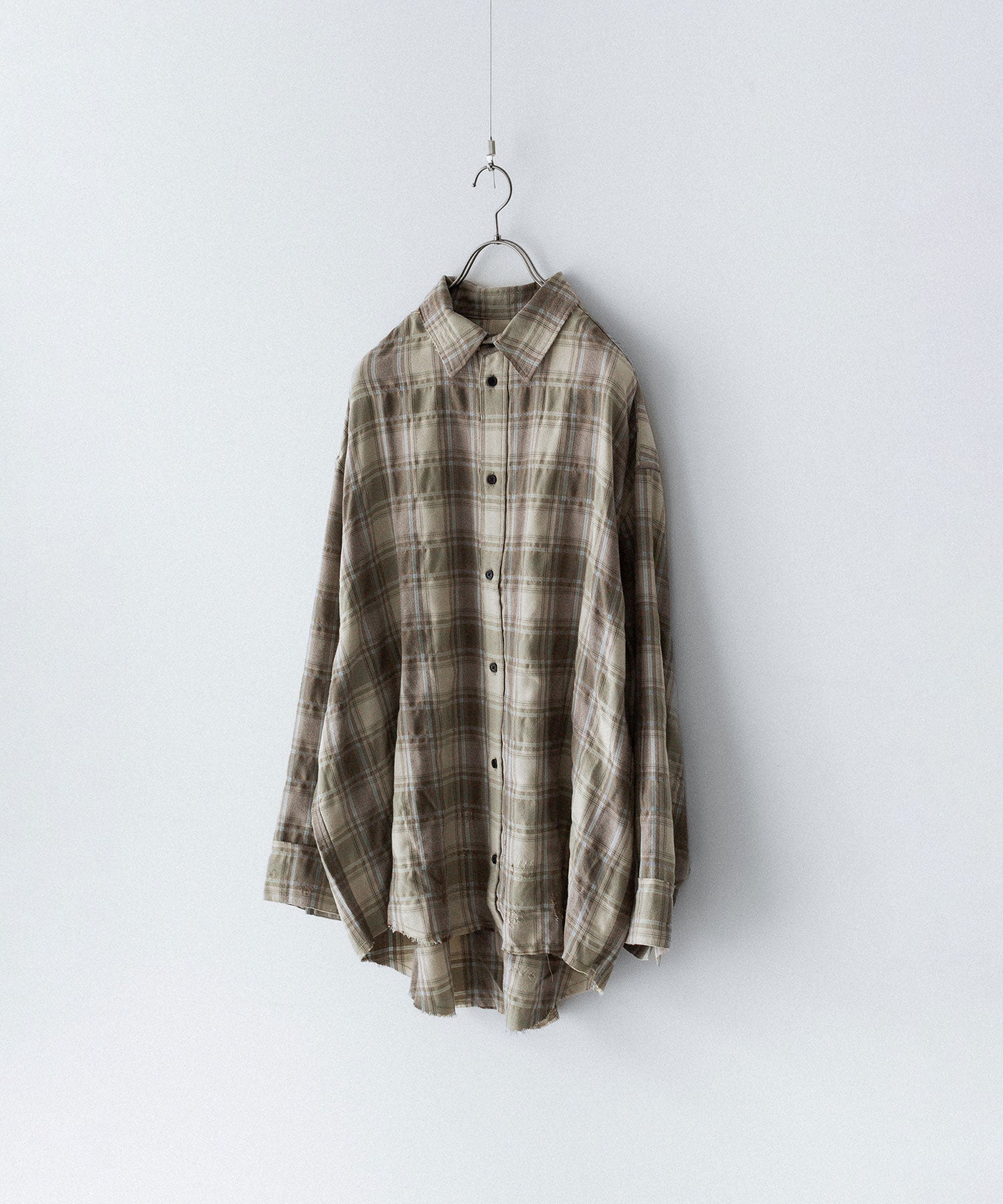 【CODA】YELLOW BROWN CHECKED WASHED THRASHED STRUCTURED SHIRT - YELLOW BROWN CHECK