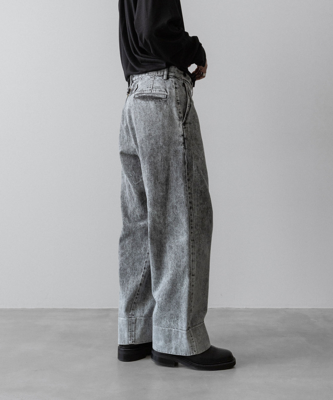 【INTÉRIM】VINTAGE FADE LIGHT DENIM MIL BAGGY TROUSER - LIGHT BLACK