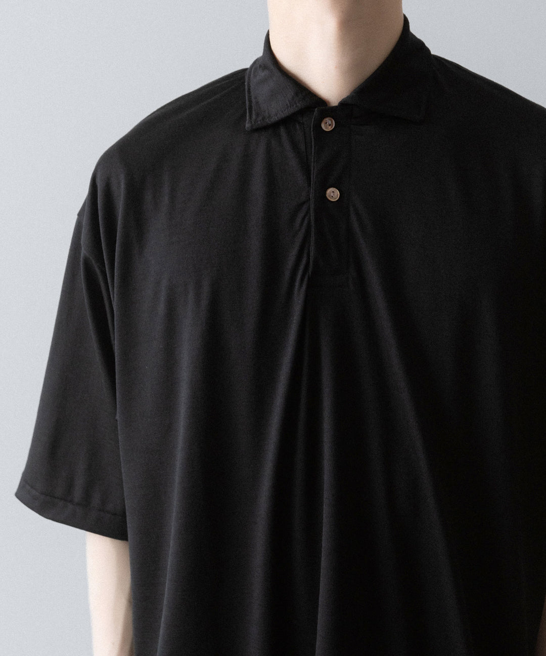 【INTÉRIM】    HYPER BIG EXTRA FINE MERINO WOOL JERSEY POLO SHIRT - BLACK