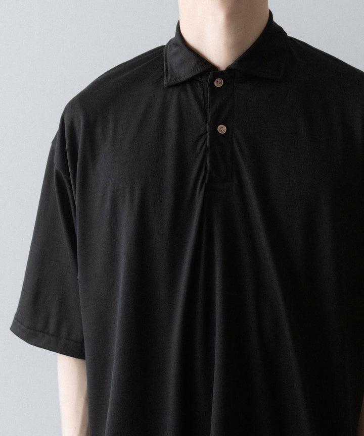 【INTÉRIM】    HYPER BIG EXTRA FINE MERINO WOOL JERSEY POLO SHIRT - BLACK