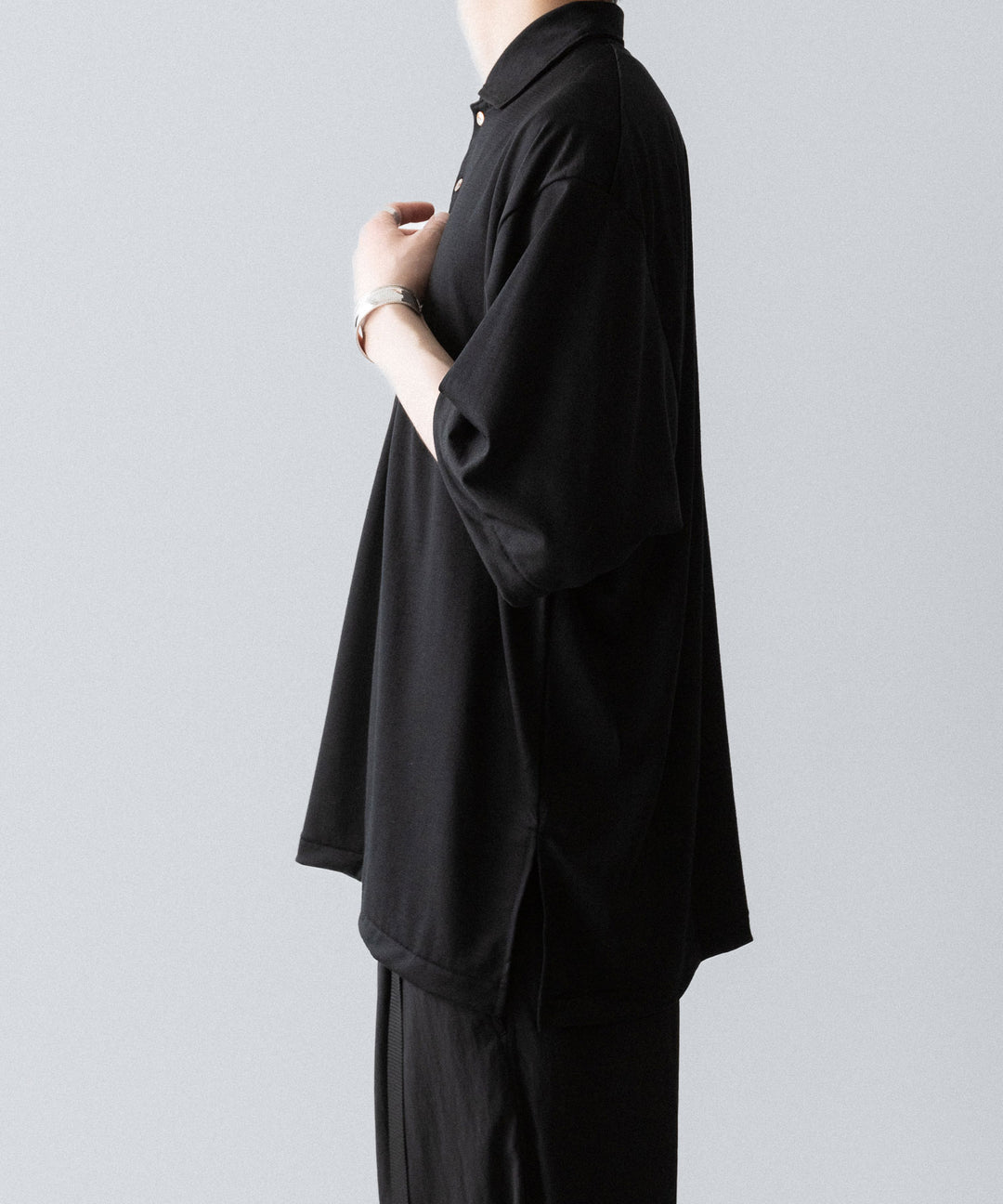 【INTÉRIM】    HYPER BIG EXTRA FINE MERINO WOOL JERSEY POLO SHIRT - BLACK