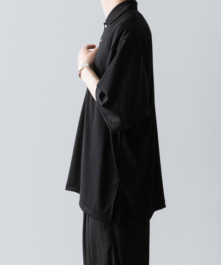 【INTÉRIM】    HYPER BIG EXTRA FINE MERINO WOOL JERSEY POLO SHIRT - BLACK