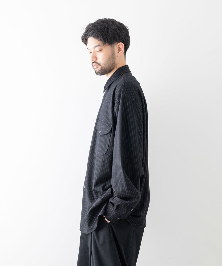 KANEMASA カネマサ HIGH GAUGE MILLED WOOL STRIPE SHIRTS - BLACK SP sessionセッション公式通販サイト