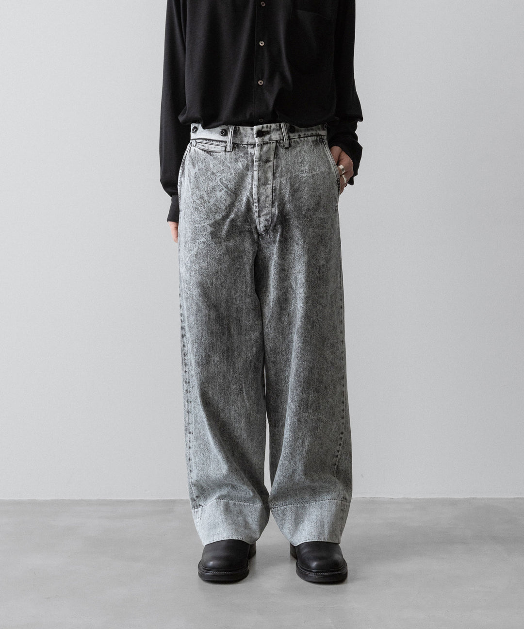 【INTÉRIM】VINTAGE FADE LIGHT DENIM MIL BAGGY TROUSER - LIGHT BLACK