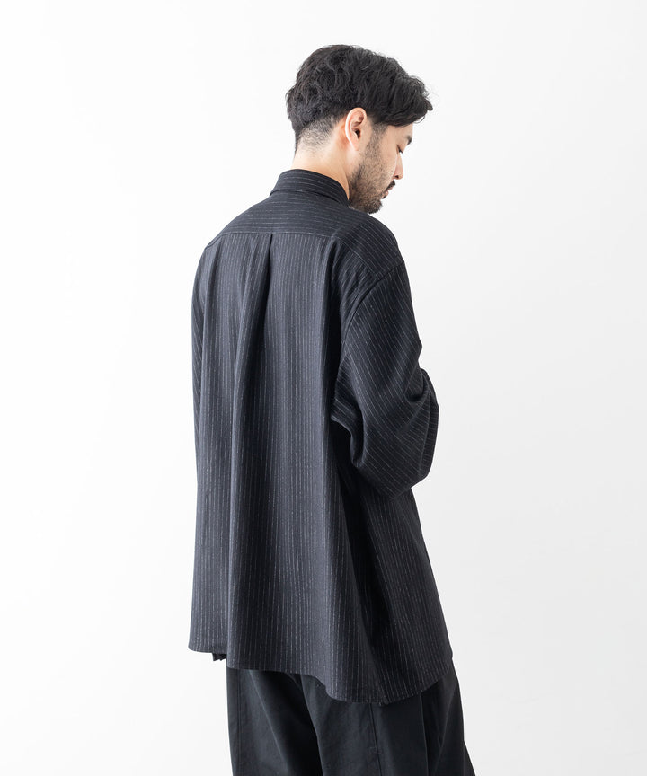 KANEMASA カネマサ HIGH GAUGE MILLED WOOL STRIPE SHIRTS - BLACK SP sessionセッション公式通販サイト