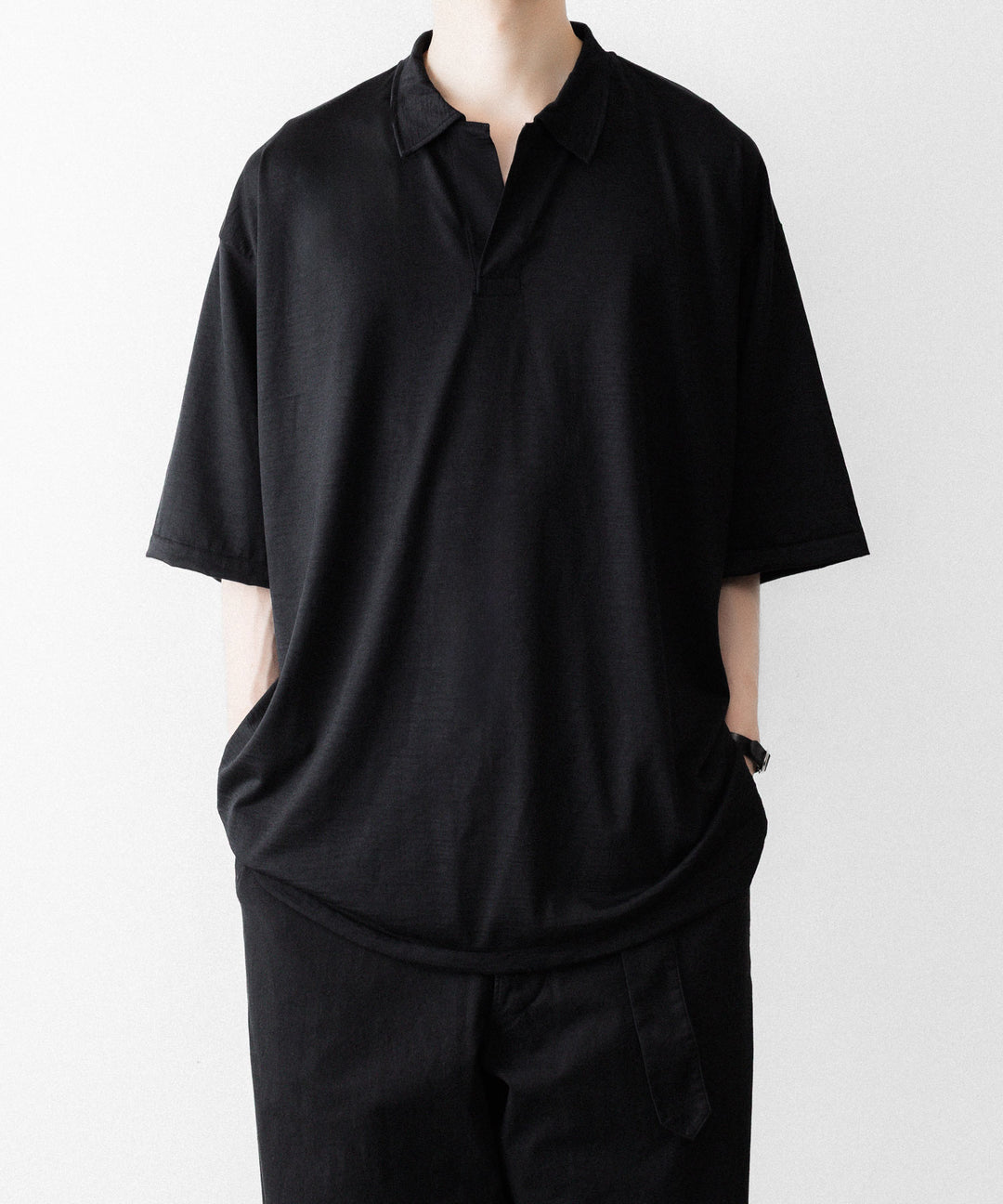 INTÉRIM - インテリムのEXTRA FINE MERINO WOOL JERSEY HYPER BIG SKIPPER SHIRTのBLACK公式通販サイトsession福岡セレクトショップ