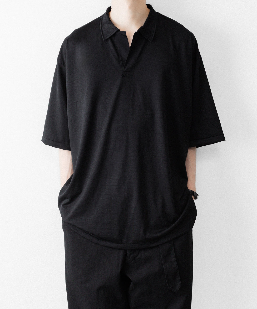 INTÉRIM - インテリムのEXTRA FINE MERINO WOOL JERSEY HYPER BIG SKIPPER SHIRTのBLACK公式通販サイトsession福岡セレクトショップ