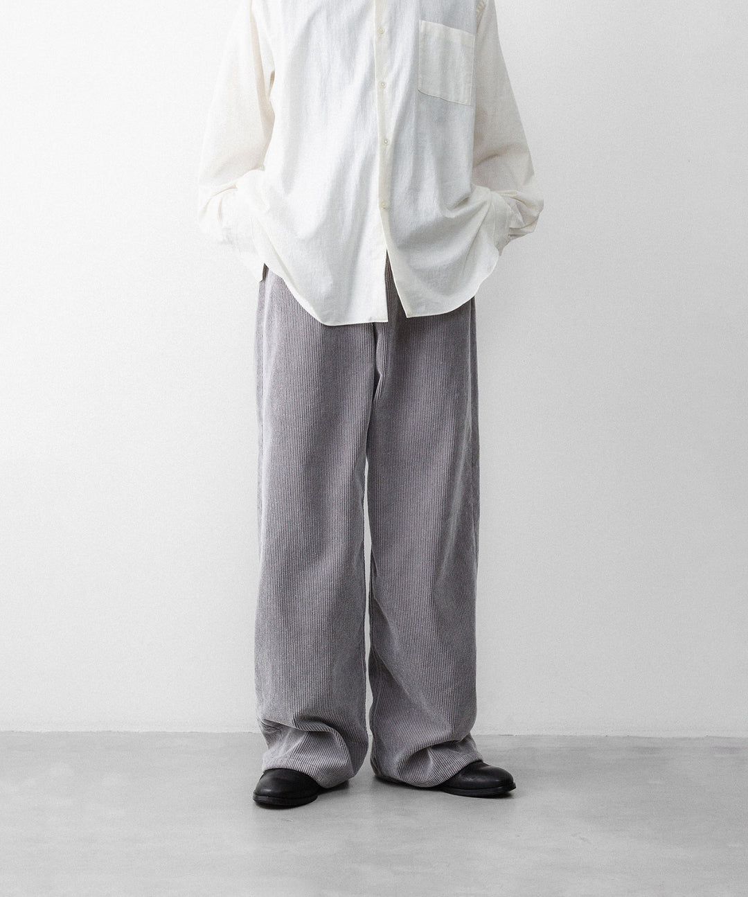 REVERBERATE リバーバレイトのFLOCKY CORDUROY PANTS - WIDEのGREY×WHITE 公式通販サイトsession福岡セレクトショップ