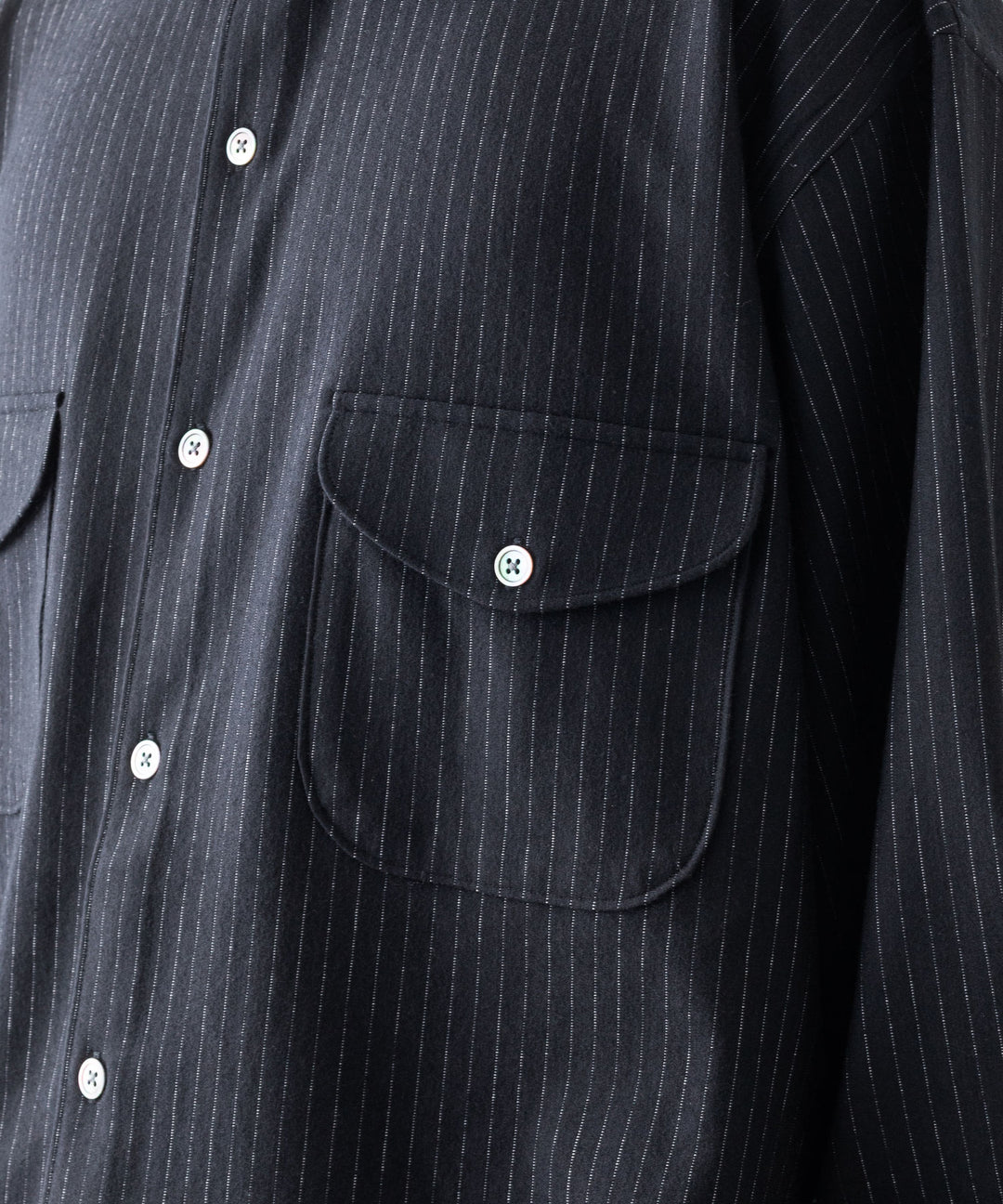 KANEMASA カネマサ HIGH GAUGE MILLED WOOL STRIPE SHIRTS - BLACK SP sessionセッション公式通販サイト