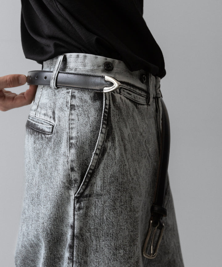 【INTÉRIM】DEADSTOCK SHINY CHROME ITALY CALF LEATHER DRESS BELT (25mm) - BLACK