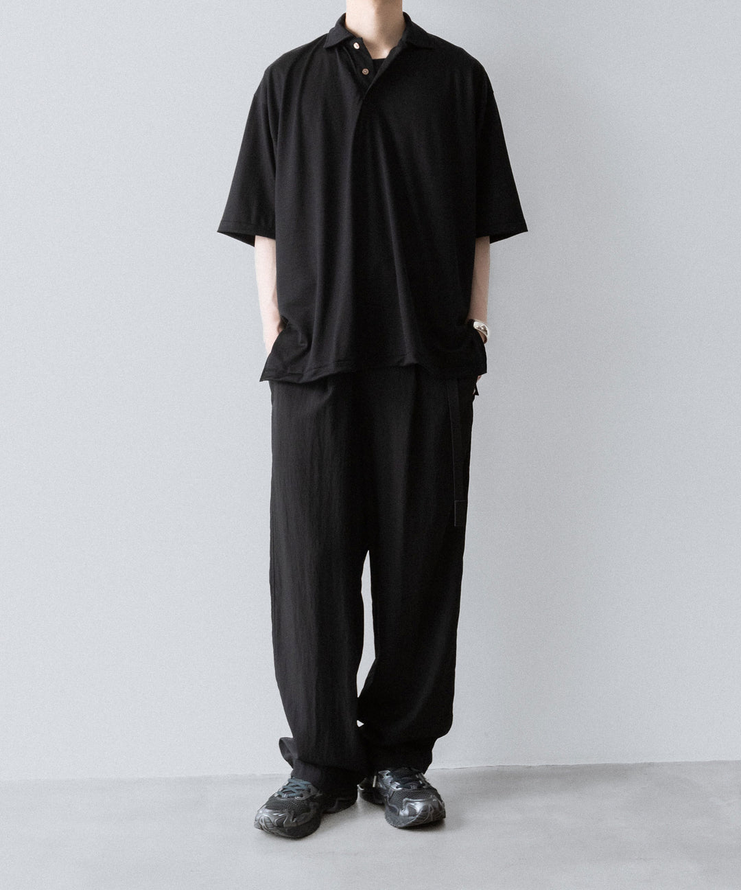 【INTÉRIM】    HYPER BIG EXTRA FINE MERINO WOOL JERSEY POLO SHIRT - BLACK