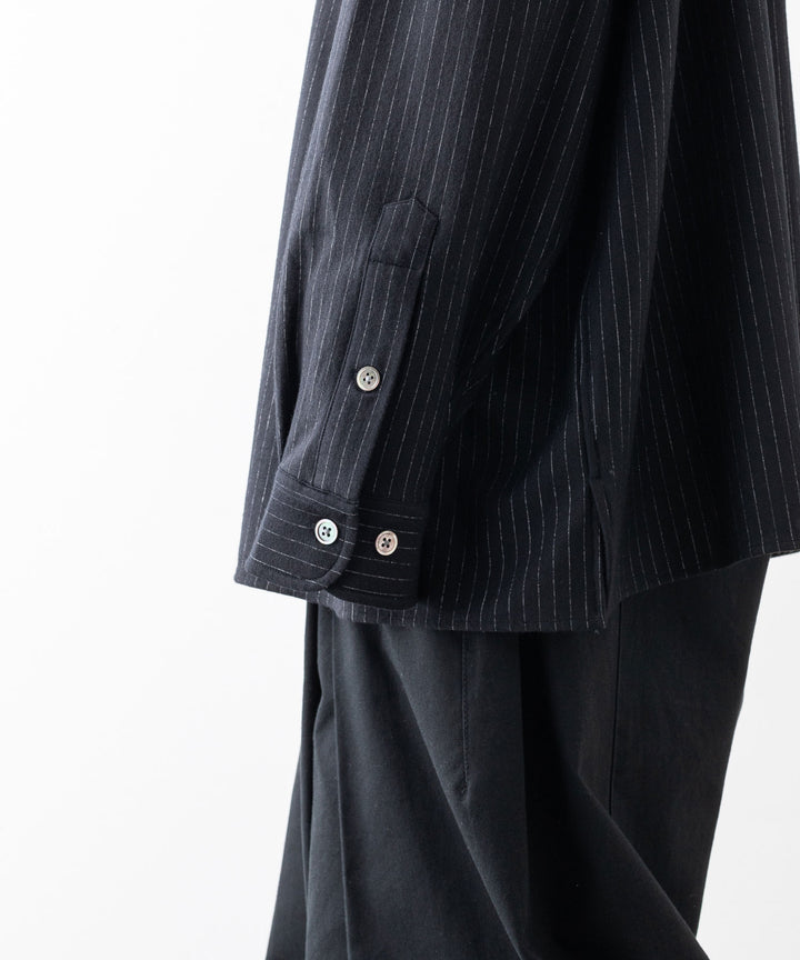KANEMASA カネマサ HIGH GAUGE MILLED WOOL STRIPE SHIRTS - BLACK SP sessionセッション公式通販サイト