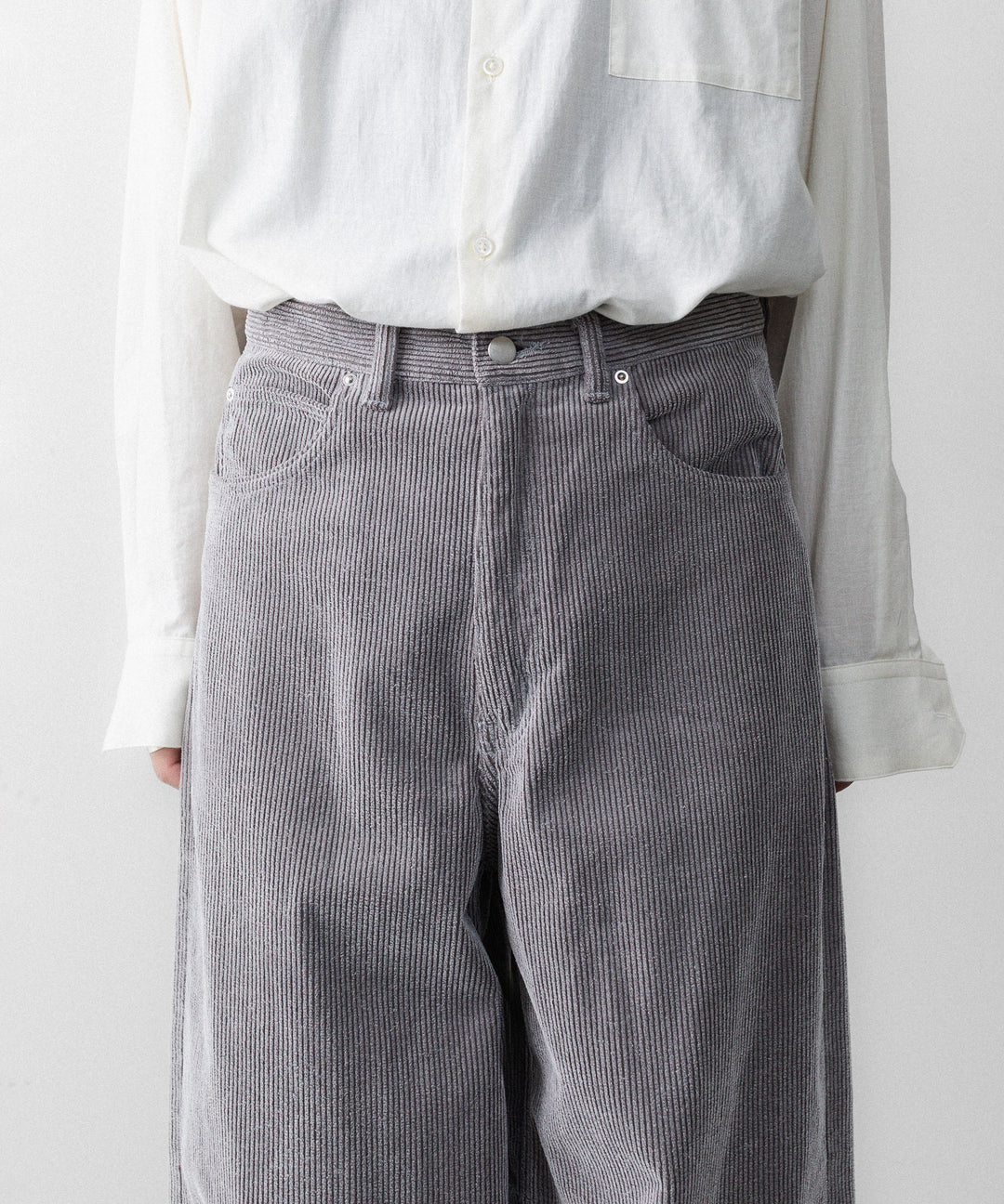 REVERBERATE リバーバレイトのFLOCKY CORDUROY PANTS - WIDEのGREY×WHITE 公式通販サイトsession福岡セレクトショップ