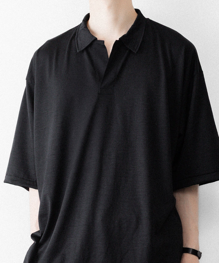 INTÉRIM - インテリムのEXTRA FINE MERINO WOOL JERSEY HYPER BIG SKIPPER SHIRTのBLACK公式通販サイトsession福岡セレクトショップ