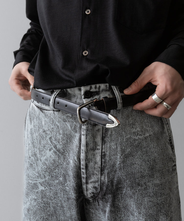 【INTÉRIM】DEADSTOCK SHINY CHROME ITALY CALF LEATHER DRESS BELT (25mm) - BLACK